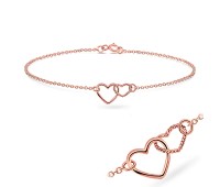 Rose Gold Plated Dual Hearts Silver Bracelet BRS-42-RO-GP